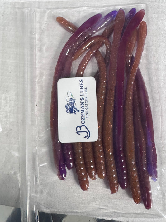 6" Trick Worm Soft Plastic 1Bag qty10 (PB&J color)