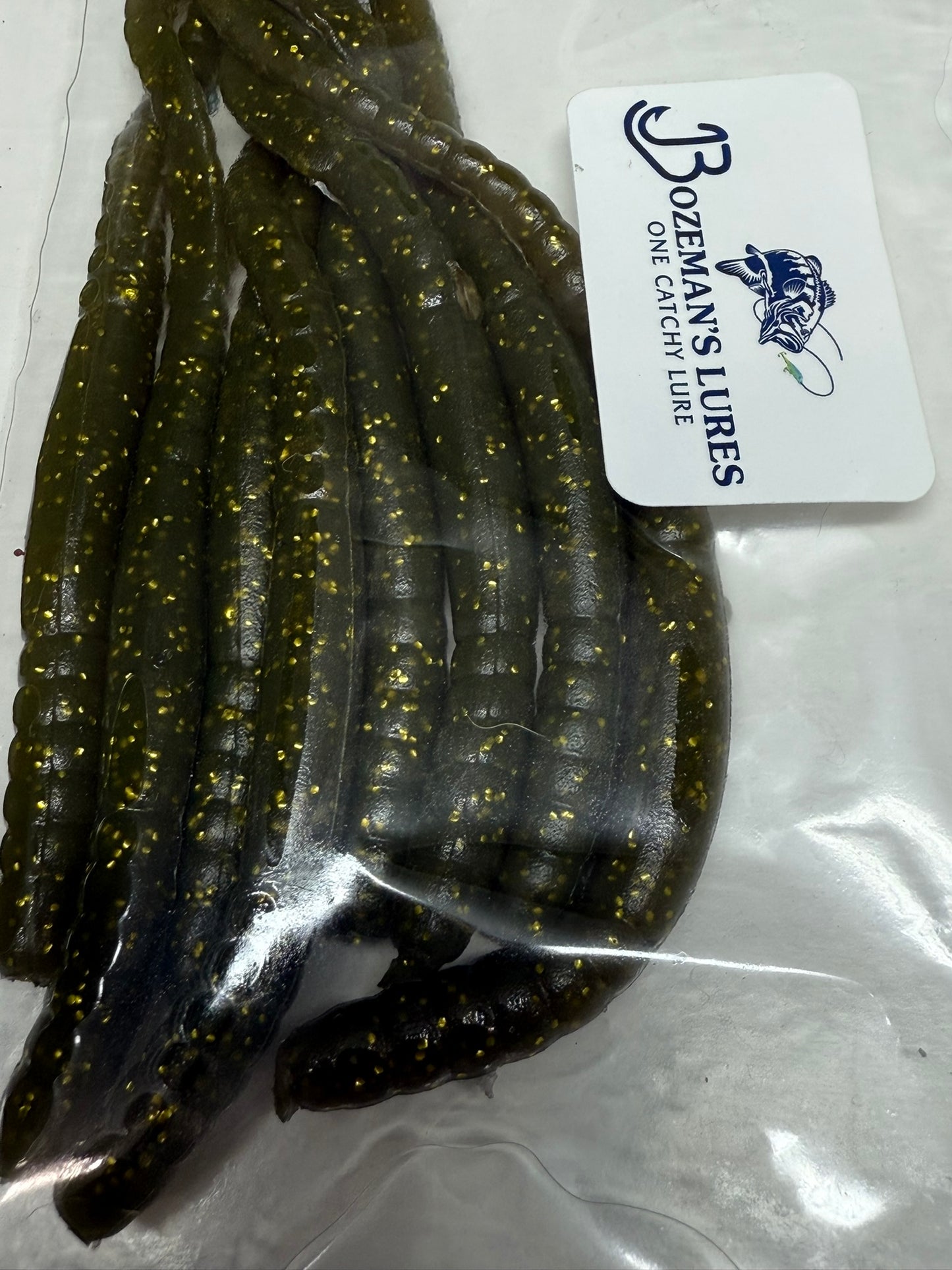 6" Green Swamp Gold Finesse worm 10 pack